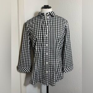 Lafayette 148, 3/4 sleeve button down black and white checkered gingham 8